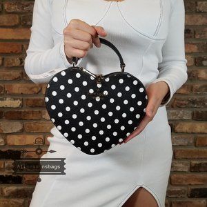 Authentic Kate Spade Heart LOVE SHACK POLKA dot crossbody BLACK WHITE NEW